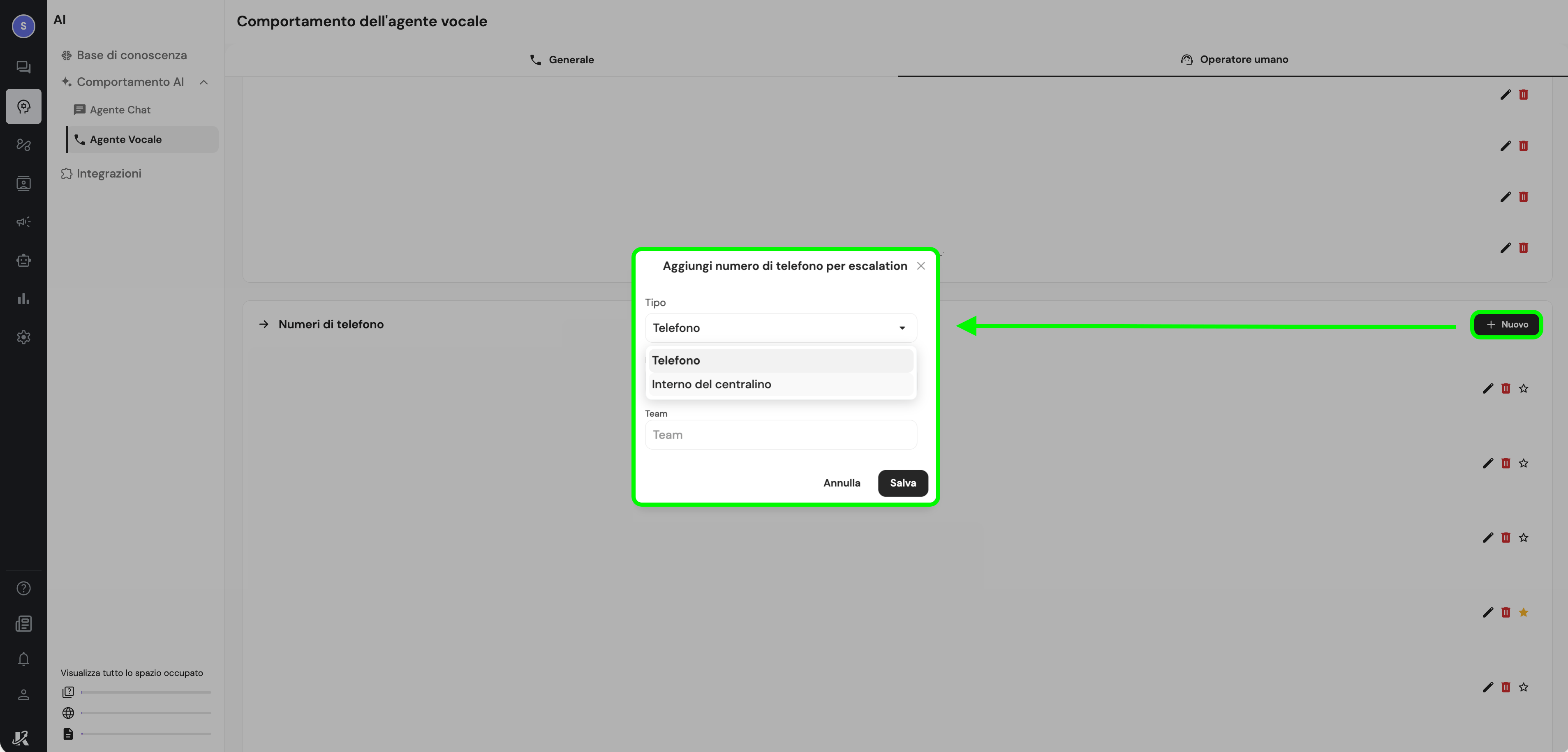 Configurazione centralino/SIP