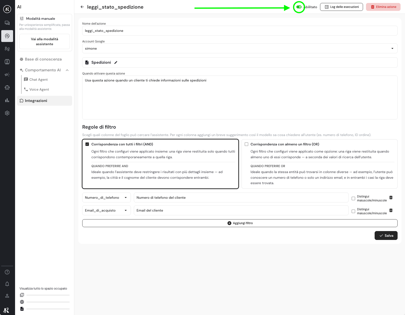 Google Sheet: Abilita azione