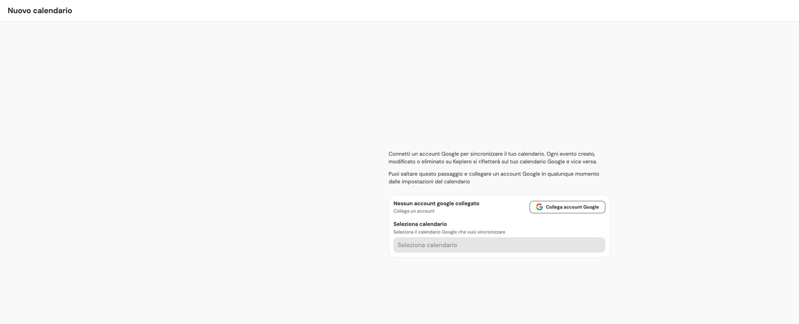 Passaggio di sincronizzazione con Google Calendar nel wizard