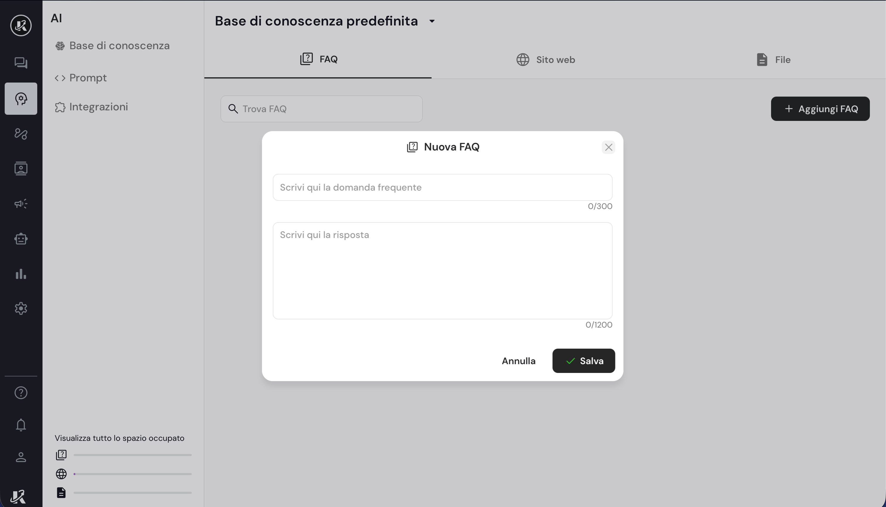 FAQ nella base di conoscenza di Keplero AI