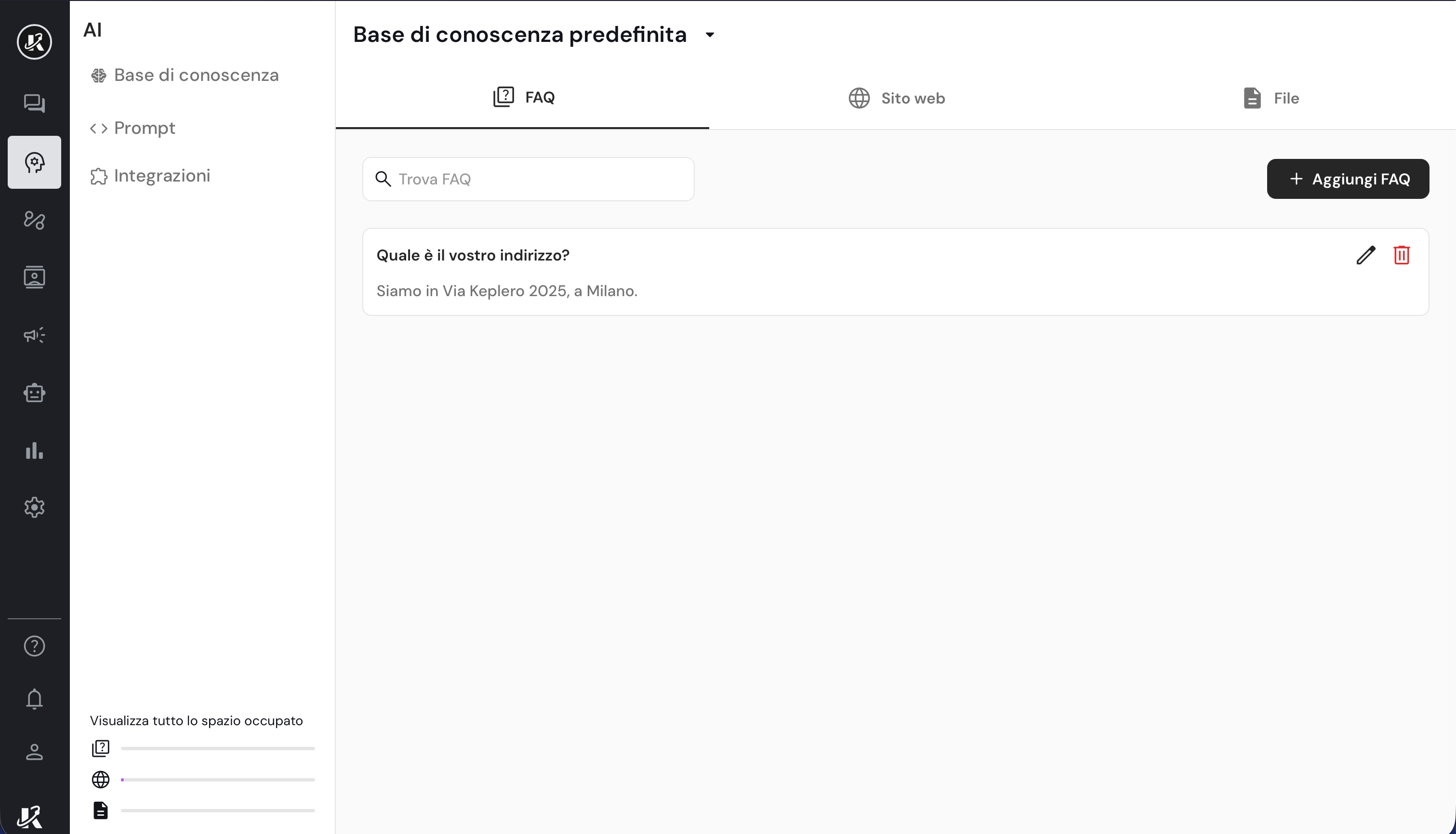 FAQ nella base di conoscenza di Keplero AI