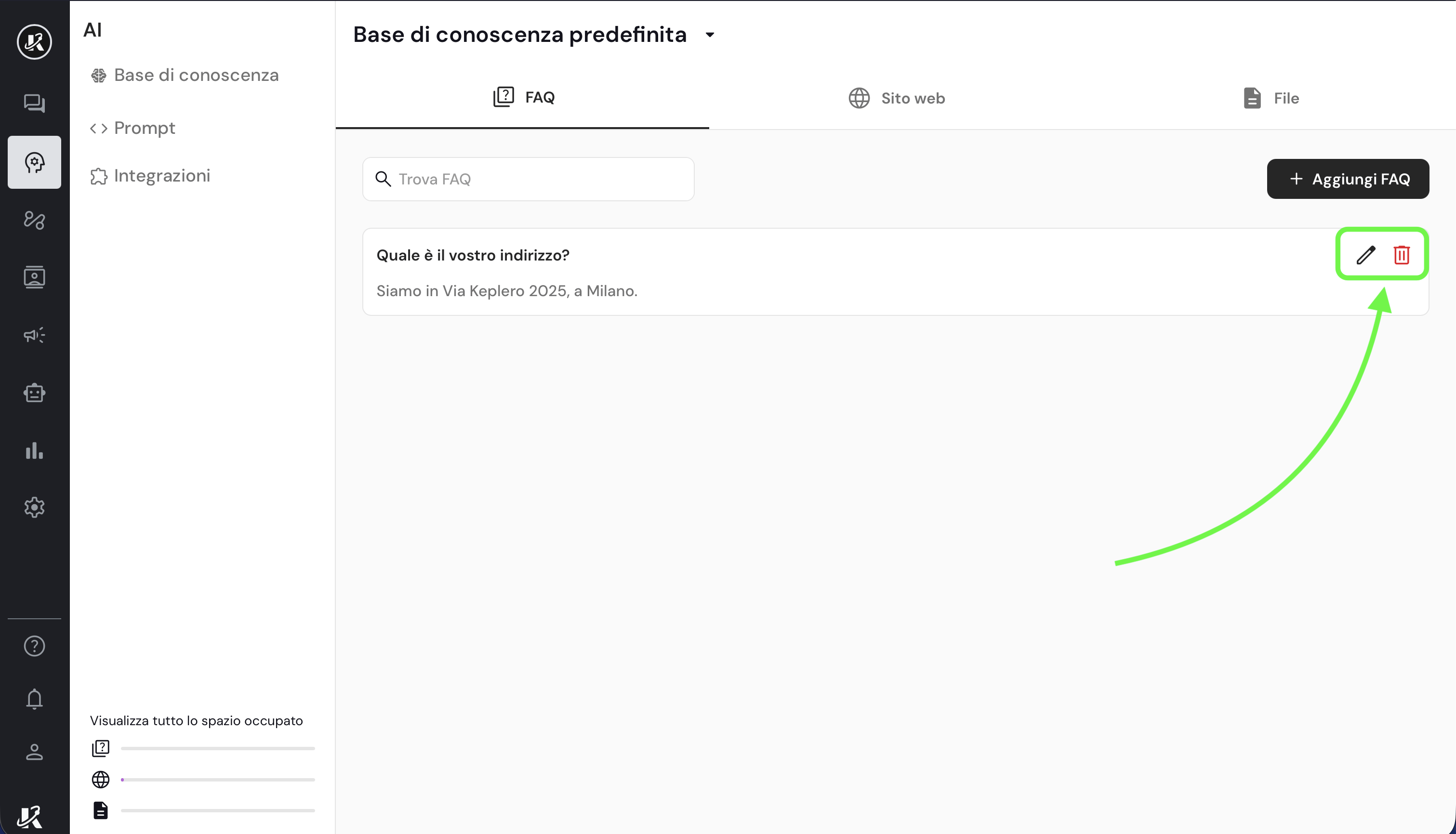 FAQ nella base di conoscenza di Keplero AI