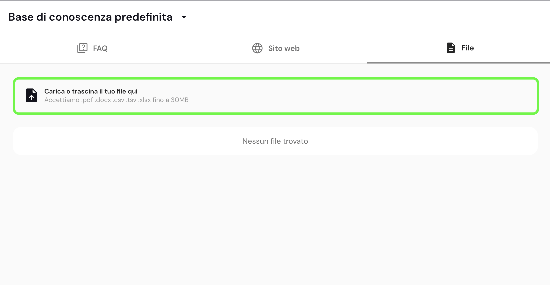 File nella base di conoscenza di Keplero AI