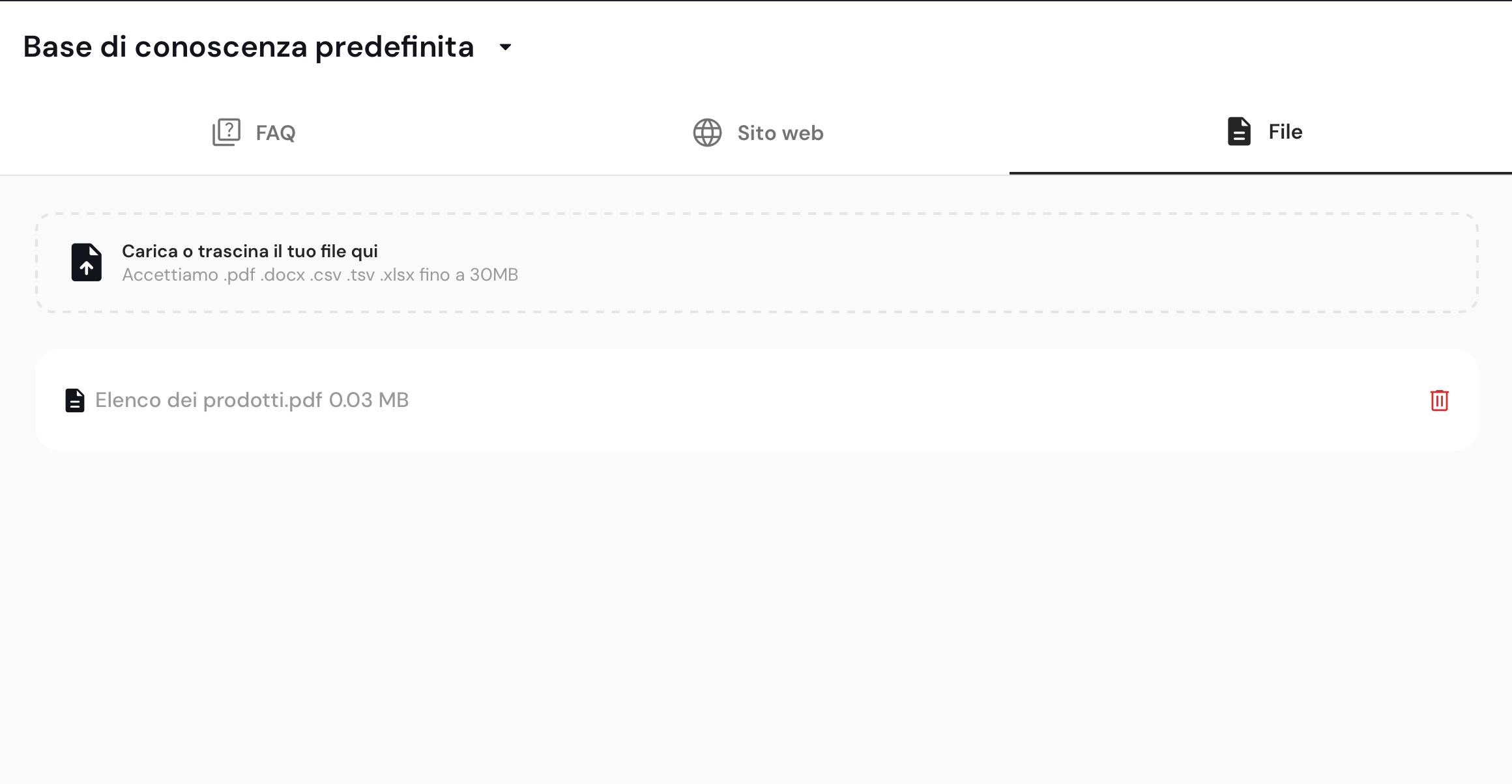 File nella base di conoscenza di Keplero AI