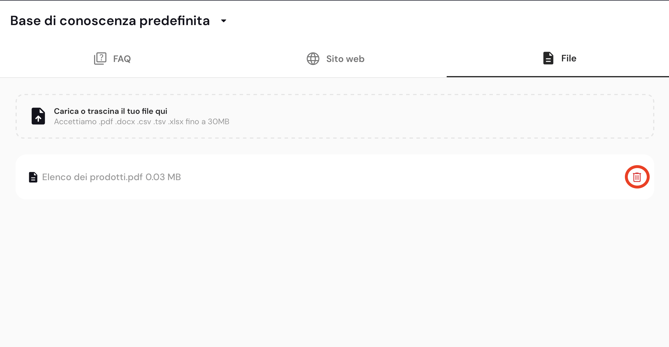 File nella base di conoscenza di Keplero AI