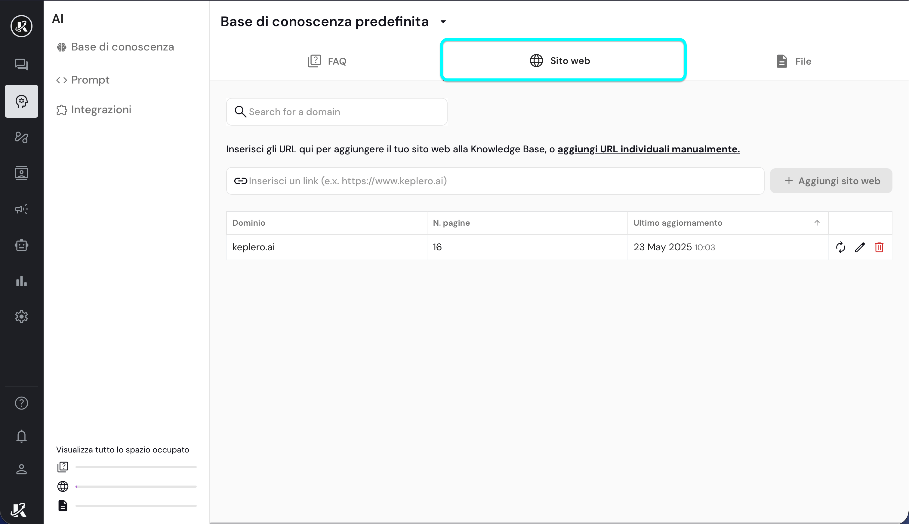 FAQ nella base di conoscenza di Keplero AI