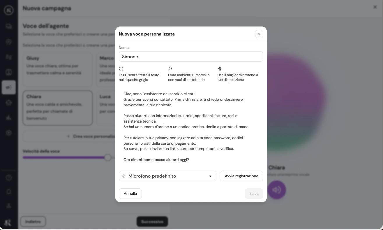 Creazione di una voce personalizzata