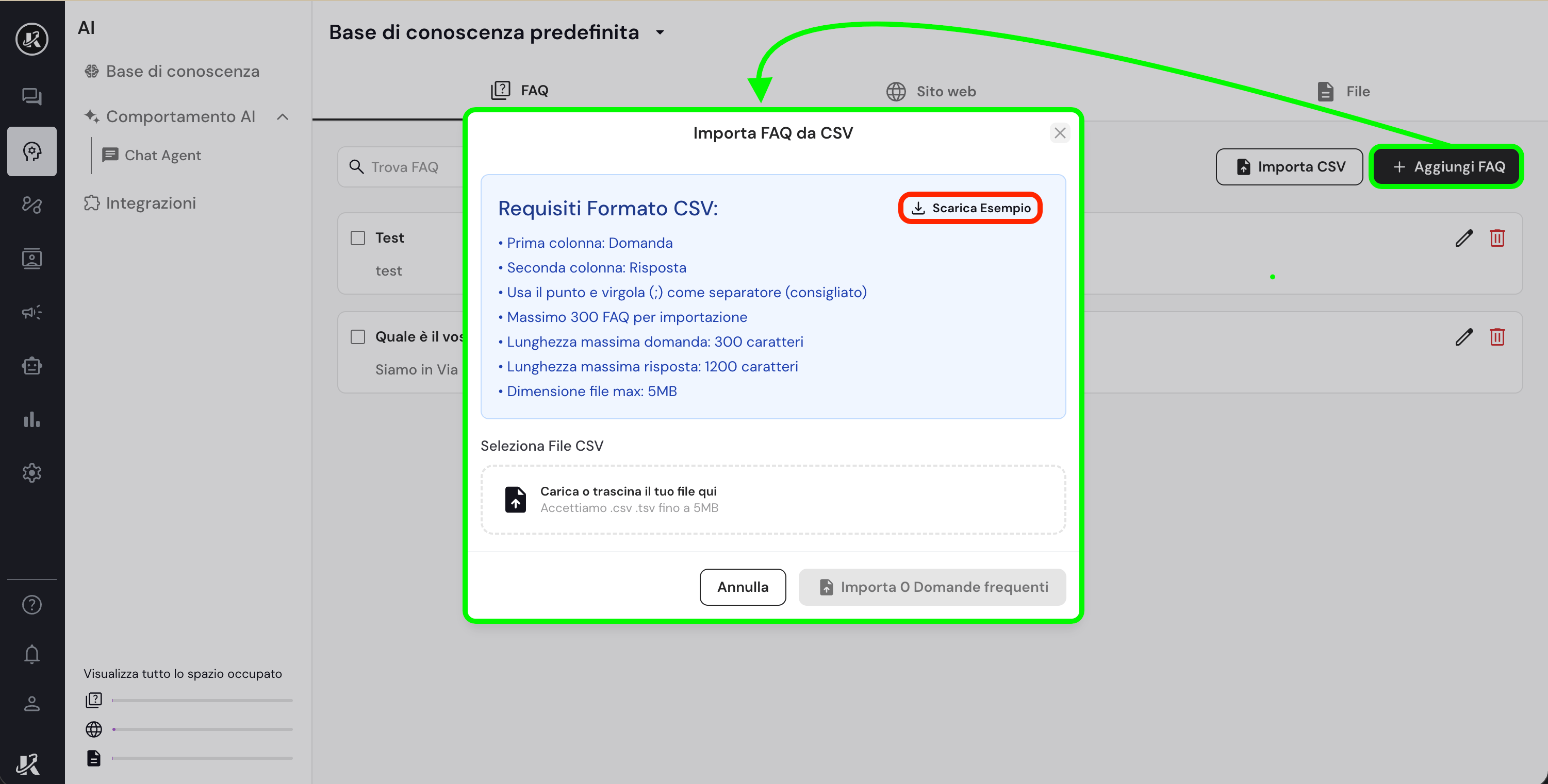 FAQ nella base di conoscenza di Keplero AI