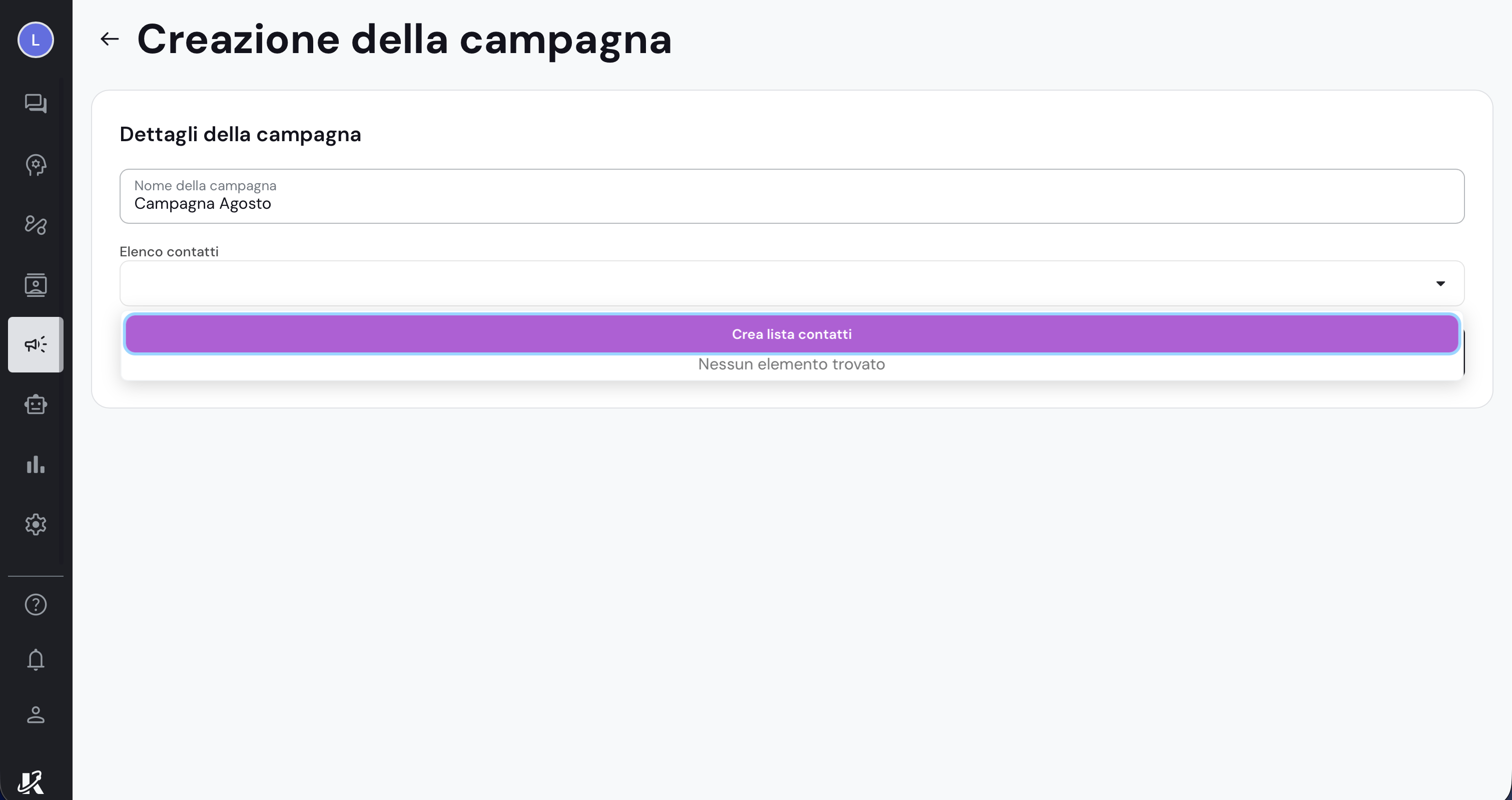 Creare una nuova campagna