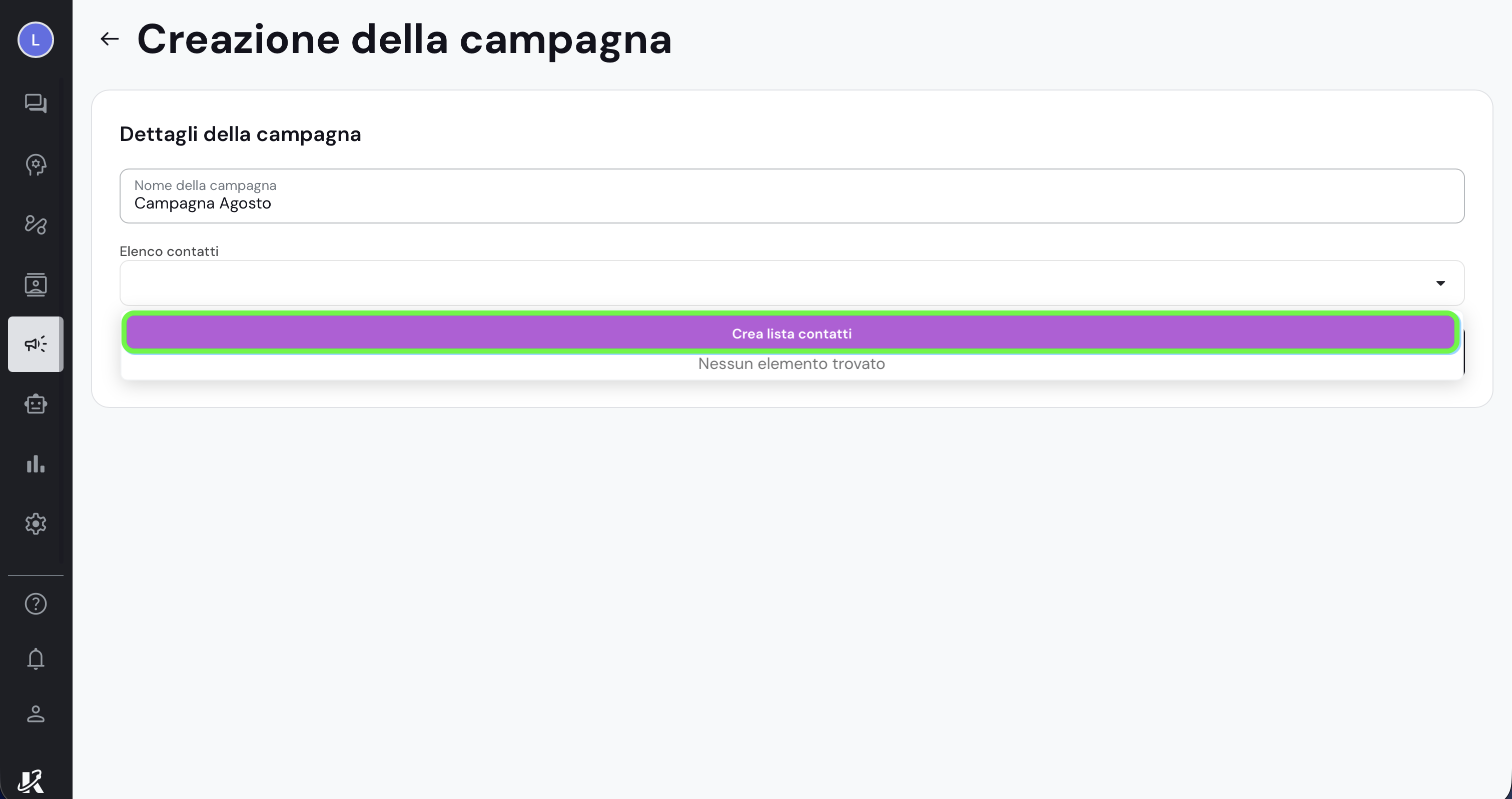 Creare una nuova campagna