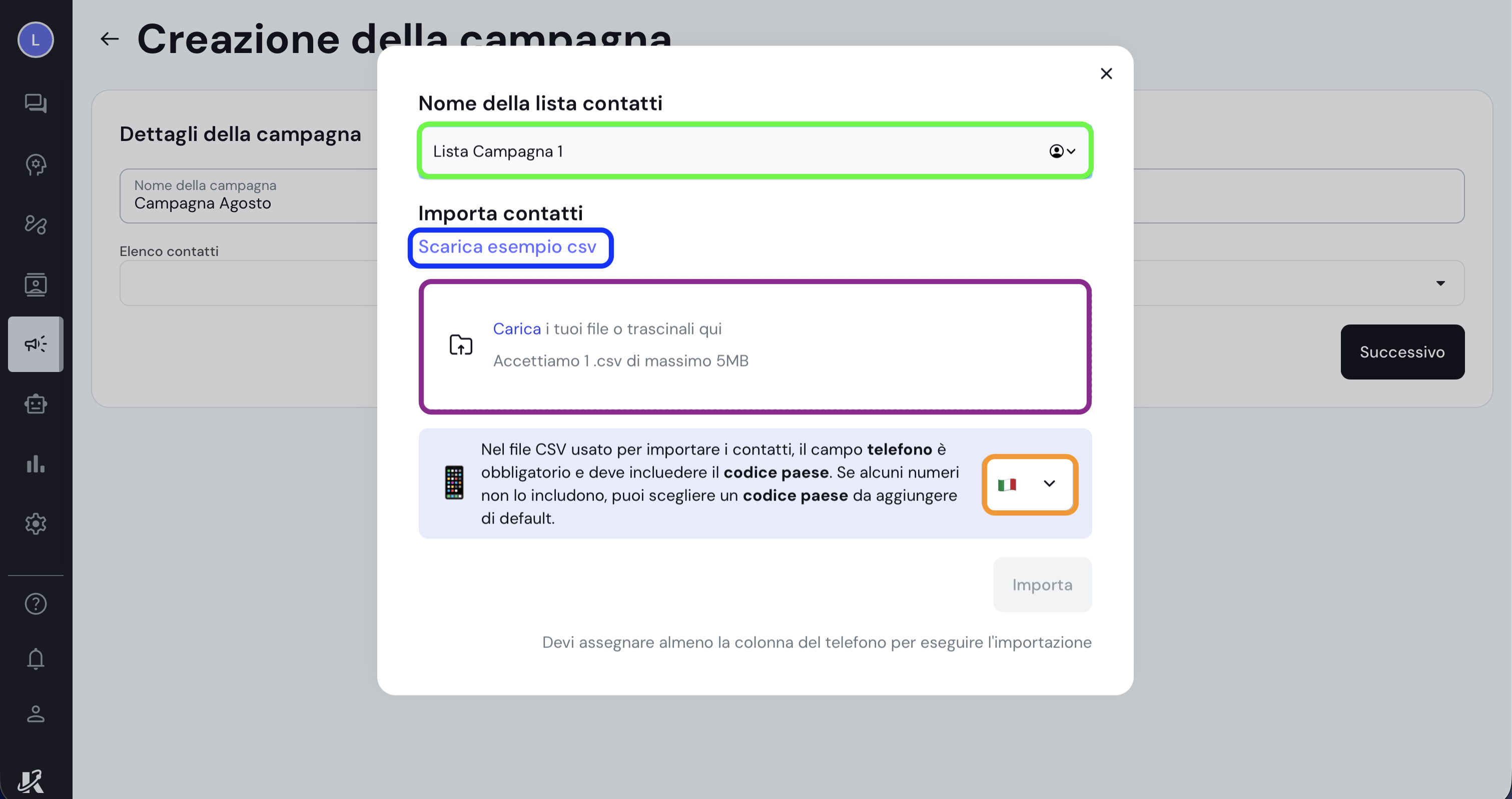 Creare una nuova campagna