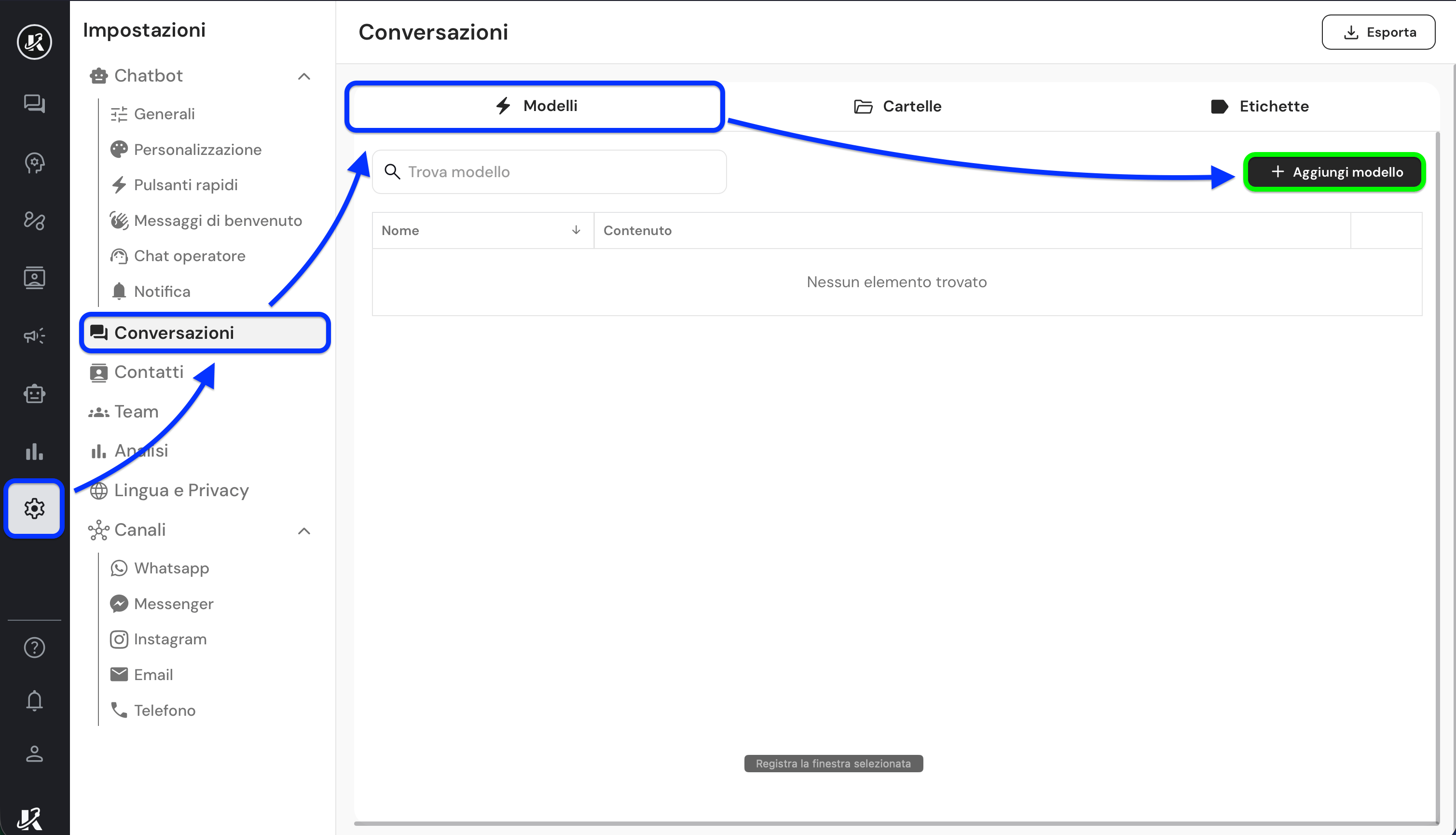 Controllo manuale delle chat nella dasbhaord di Keplero AI