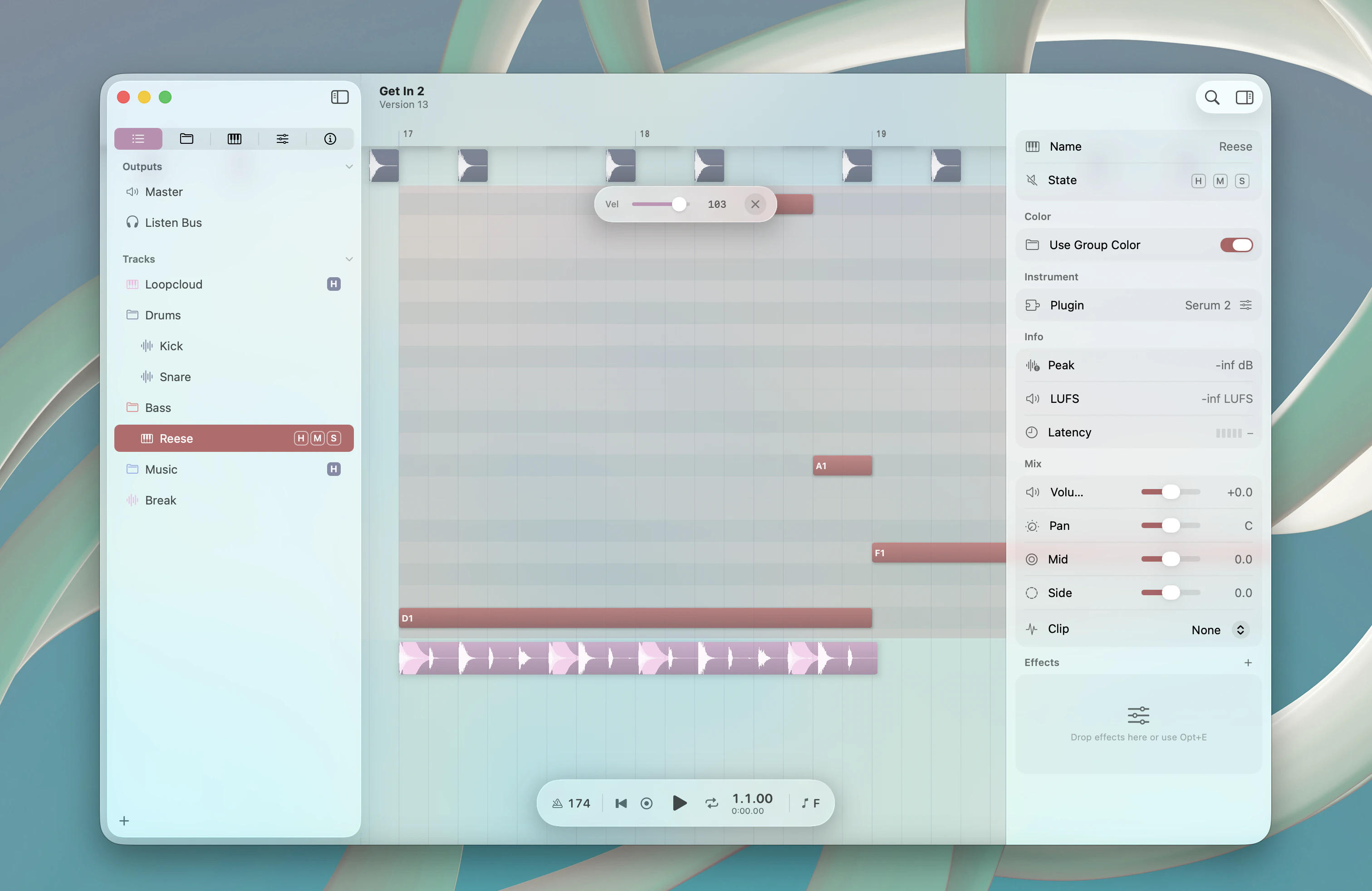 Focus Mode floating bar with the pattern picker on the left