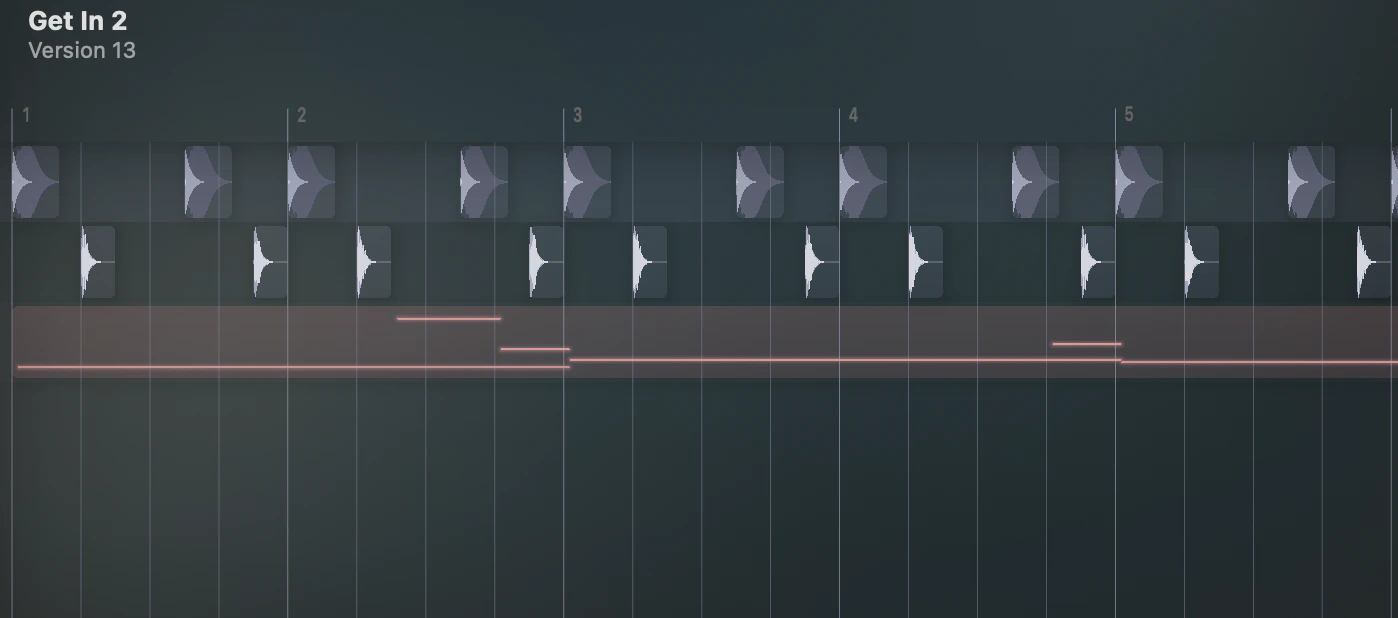 Timeline with multiple tracks showing audio and MIDI clips