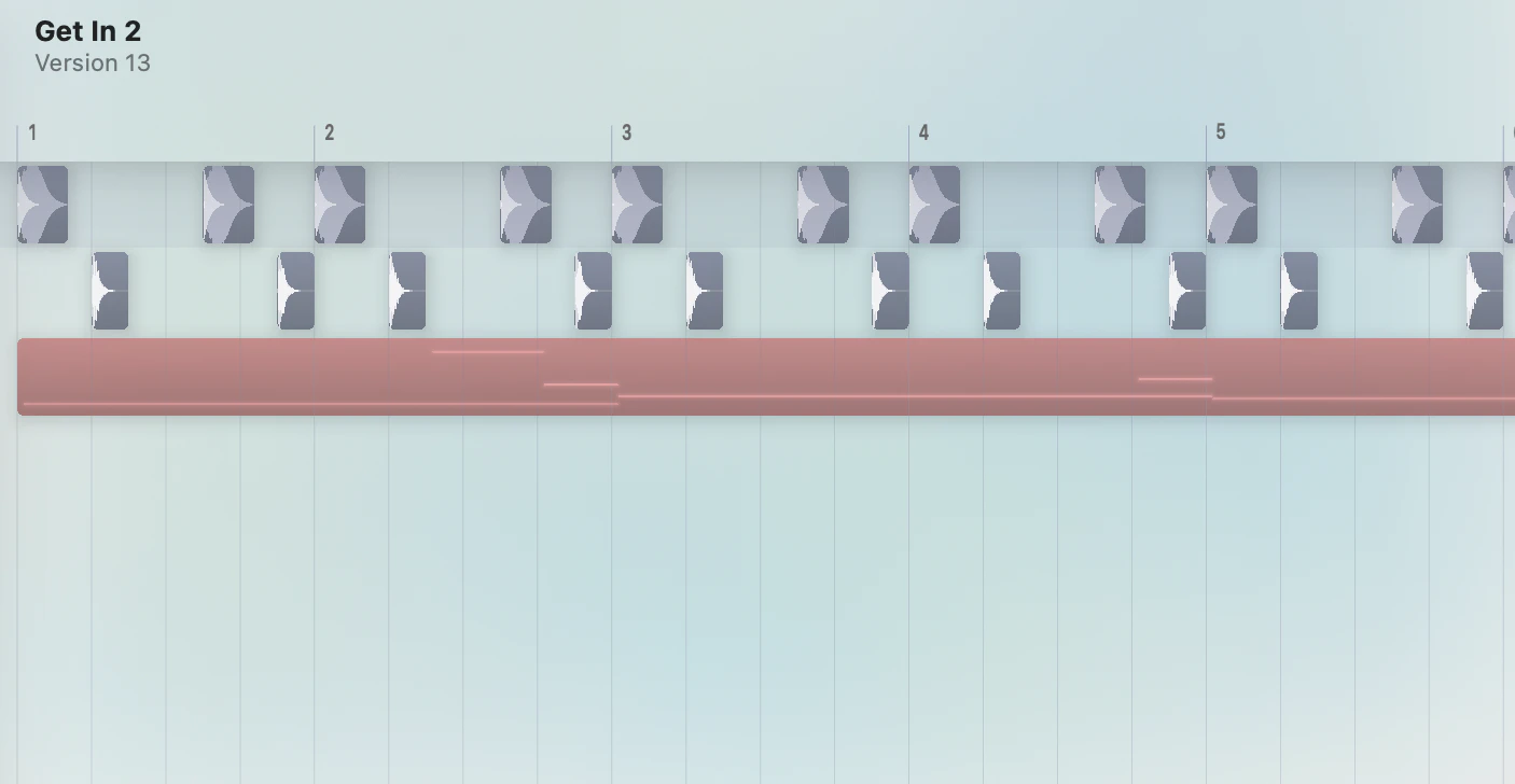 Timeline with multiple tracks showing audio and MIDI clips