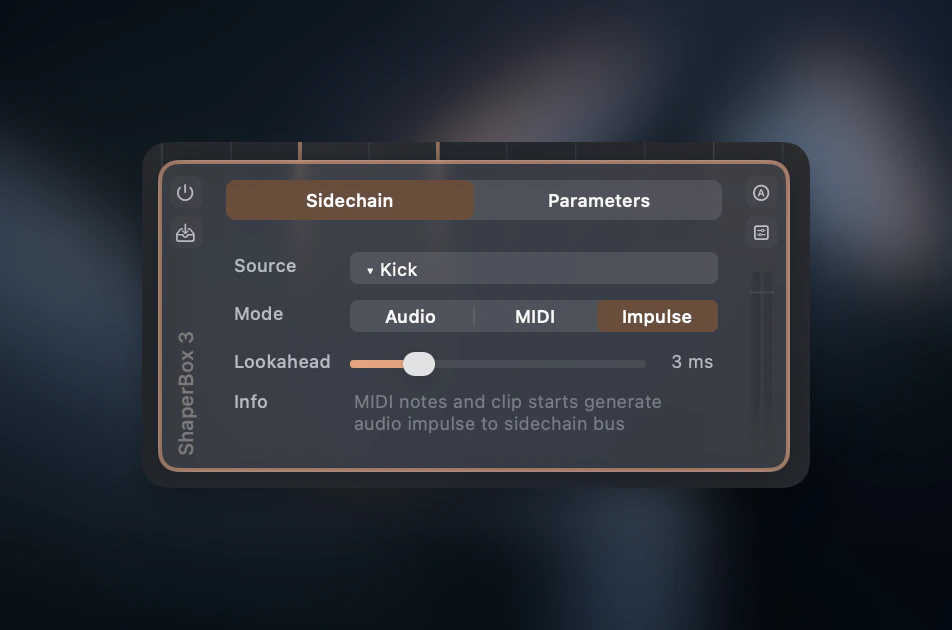 Plugin strip sidechain panel showing source and mode selection