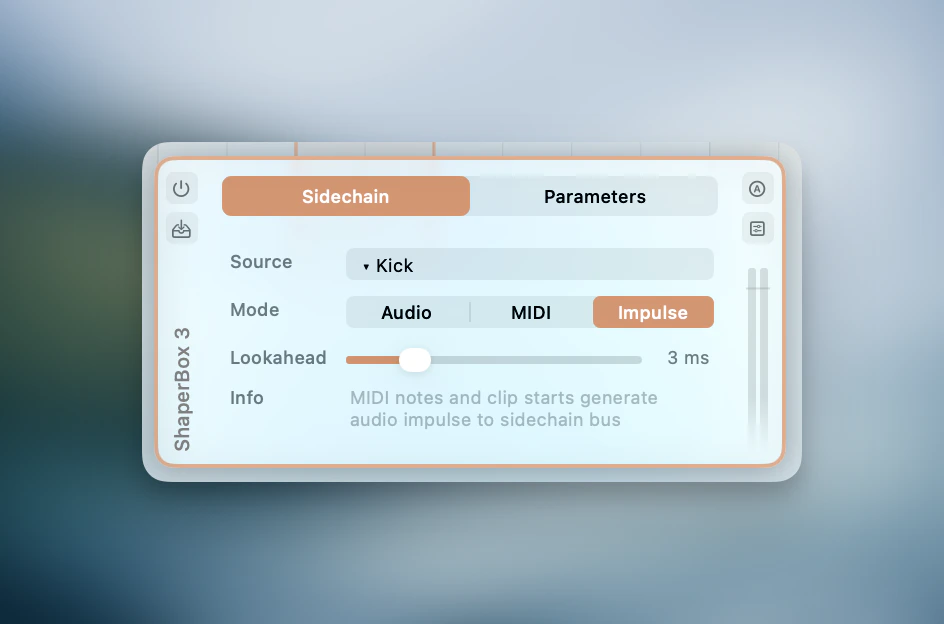 Plugin strip sidechain panel showing source and mode selection
