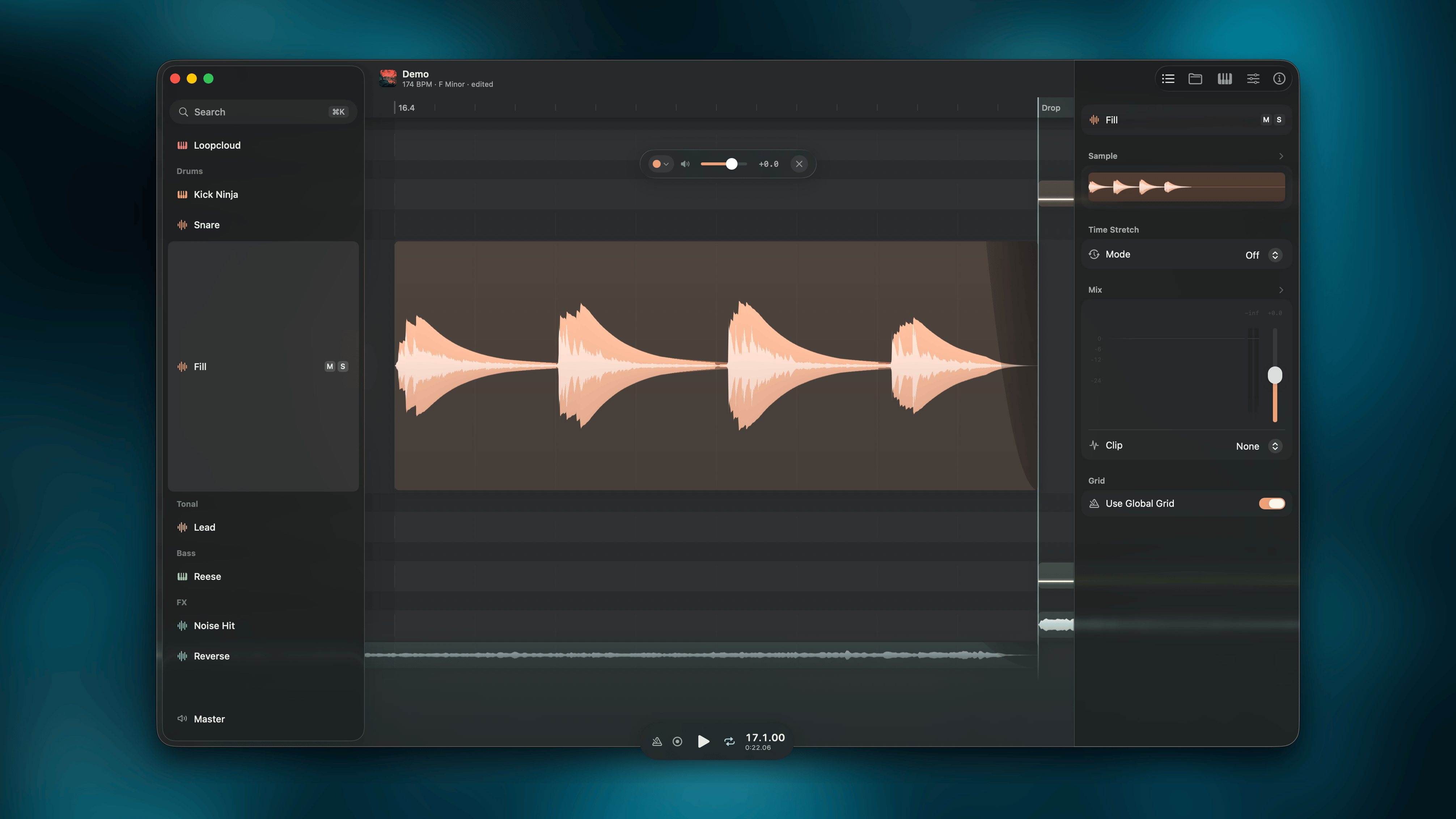 Audio clip in Focus Mode showing the waveform