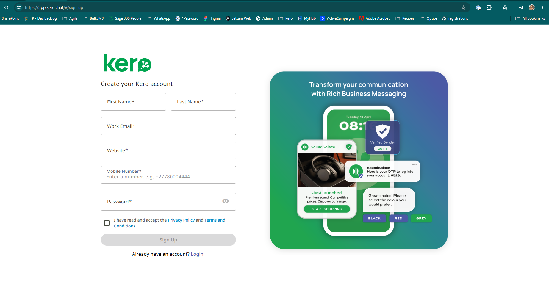 Kero account registration form