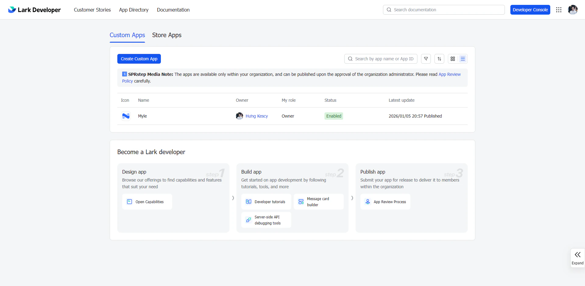 Lark Developer Console