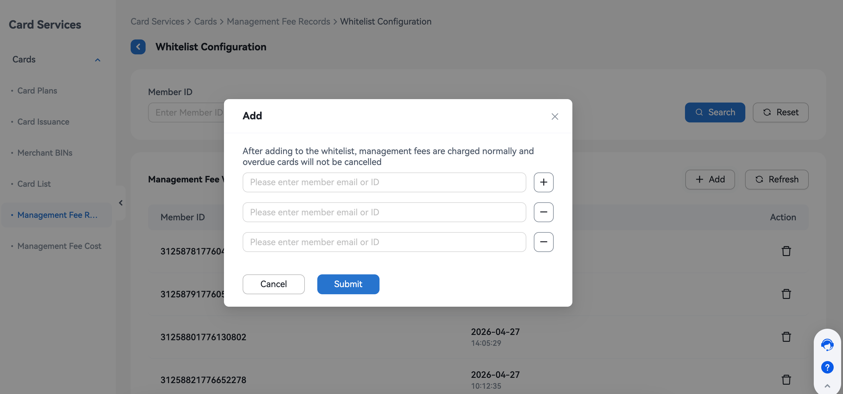 Whitelist Configuration Page
