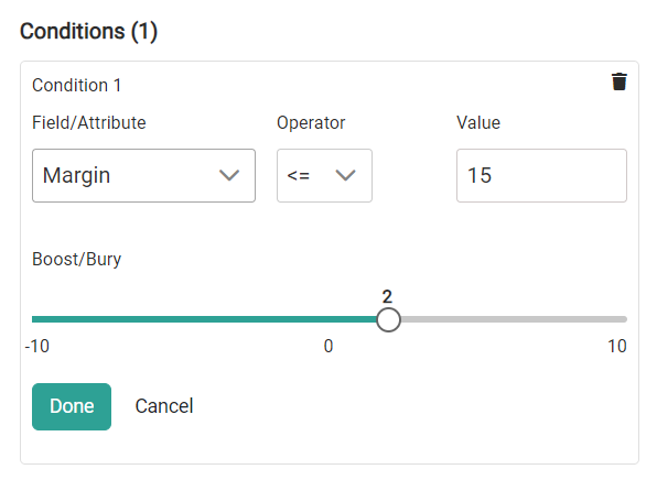 An example boost configured for a Margin of less than or equal to 15