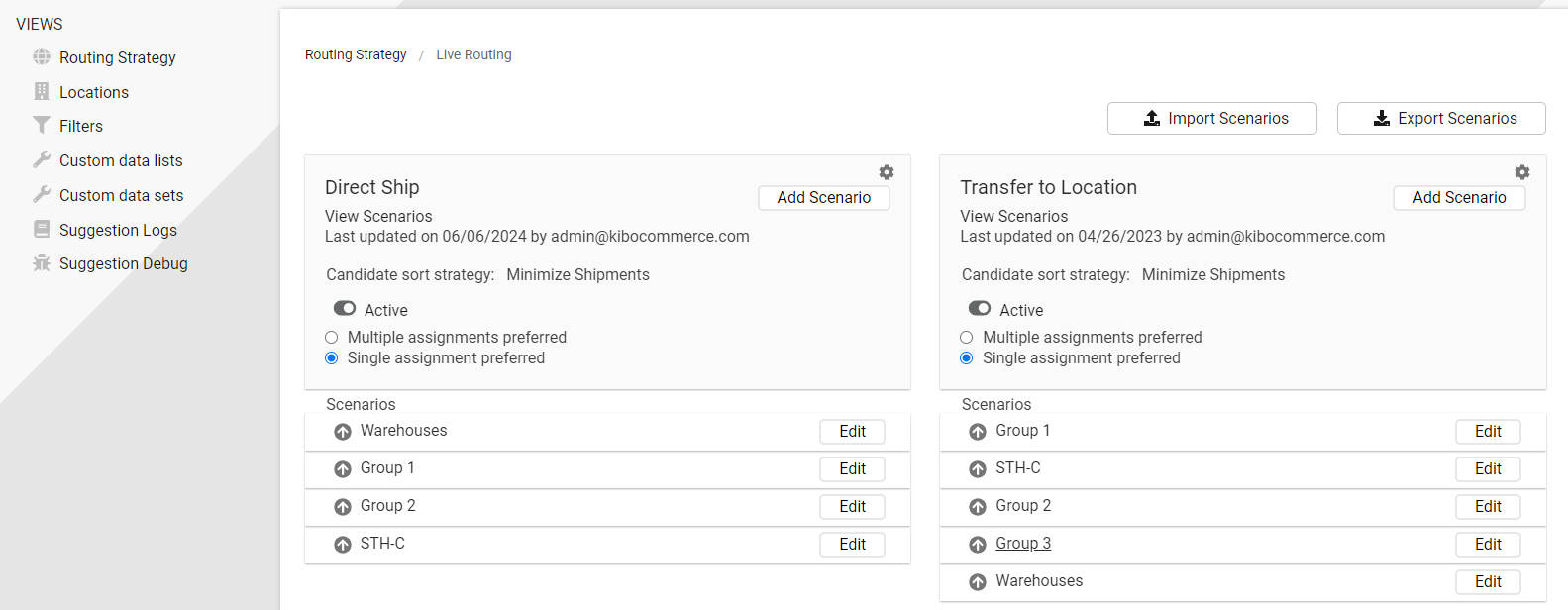 Routing strategy details with example routes
