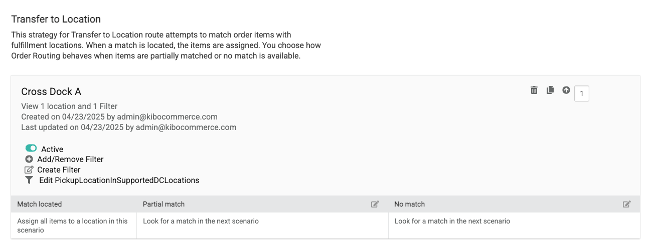 A transfer scenario with the filter applied