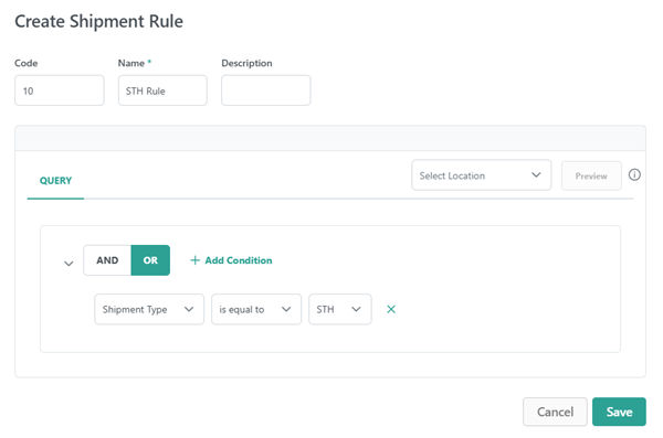 An example shipment rule for STH UPS shipments