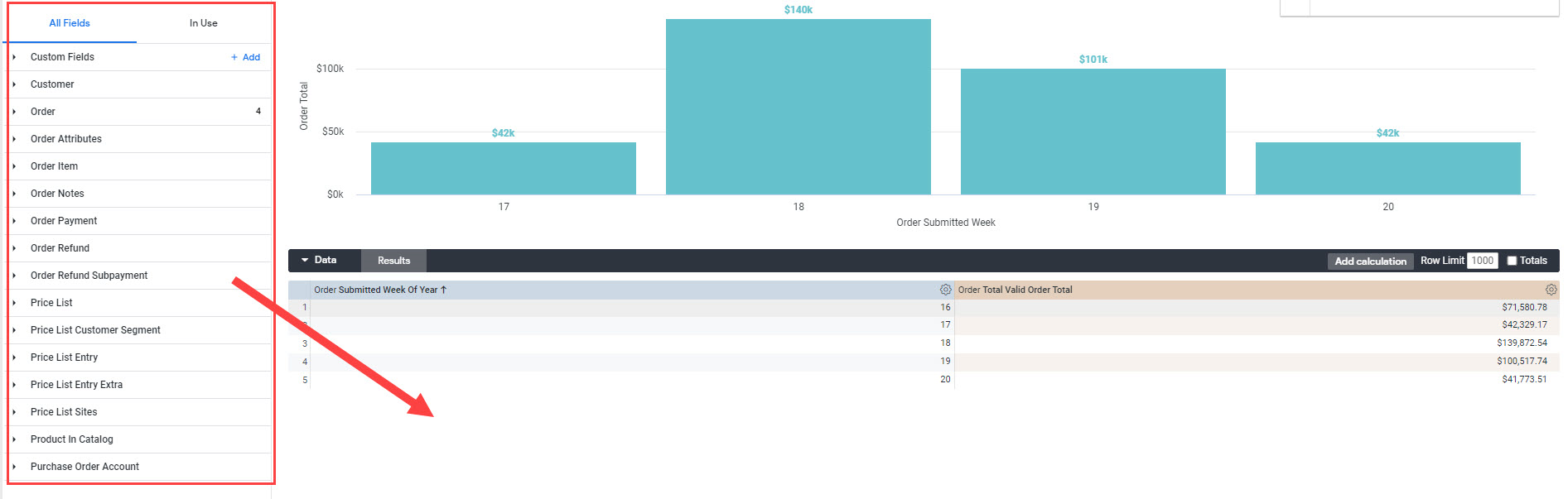 The Explore page with callouts showing where to move filters to the Data section