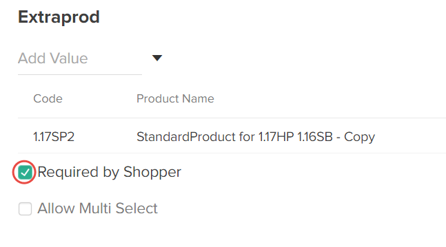 Callout of the "Required by Shopper" toggle in product extra configurations
