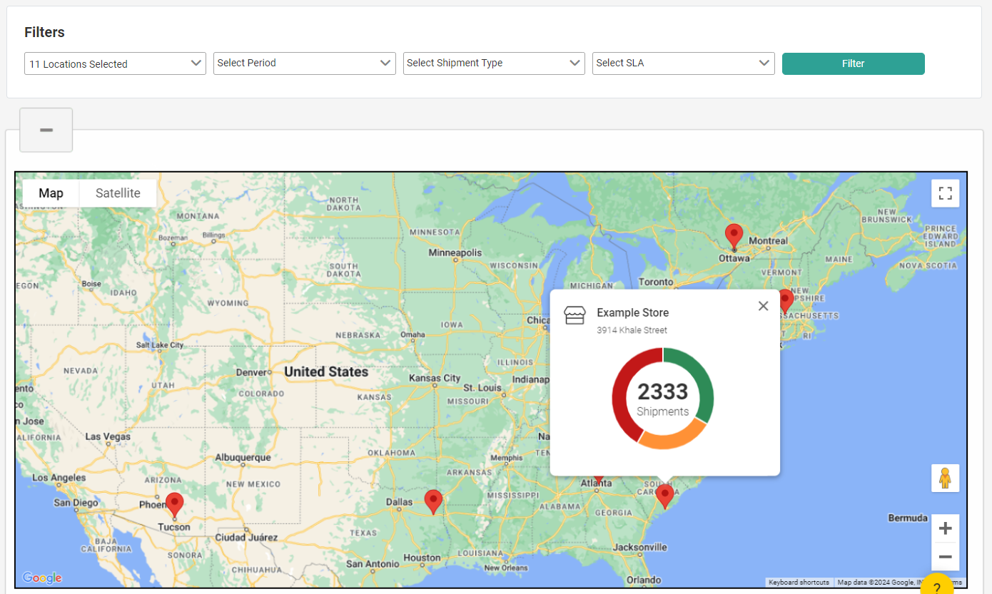 A location map with an example location selected