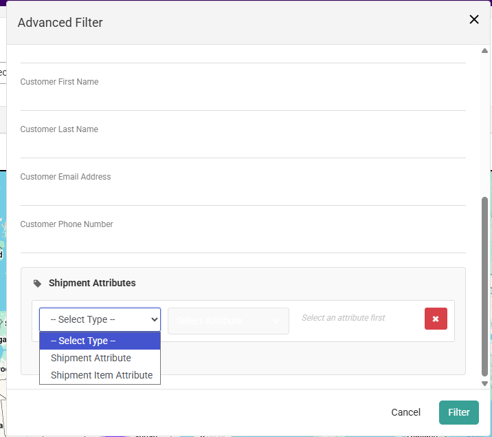 Shipment Attribute Filter On Advance Filter Page