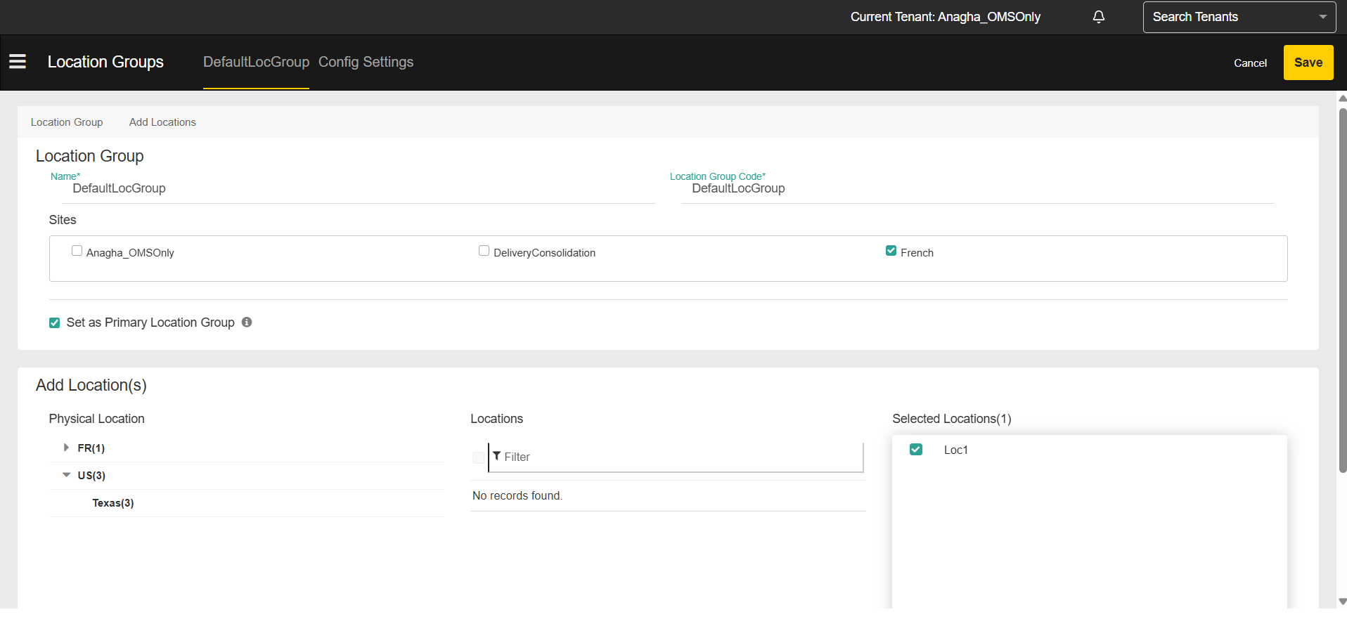 Primary Location Group Checkbox