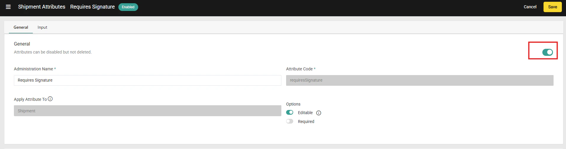 Disableshipmentattribute