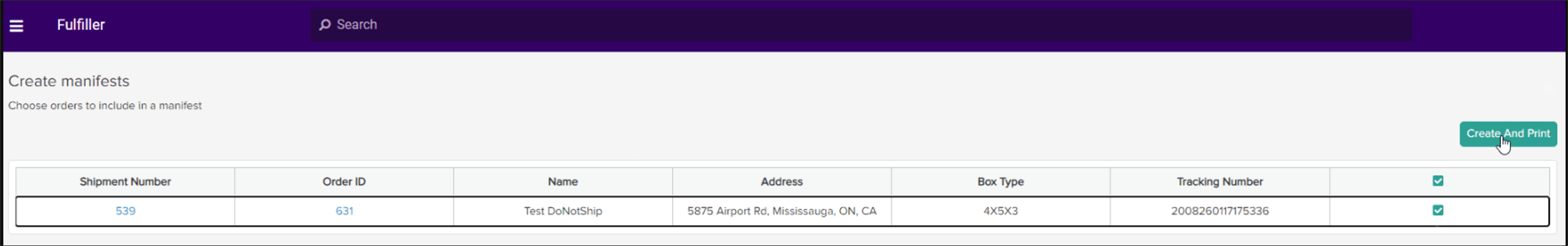The Create Manifests page with a callout for the Create And Print button