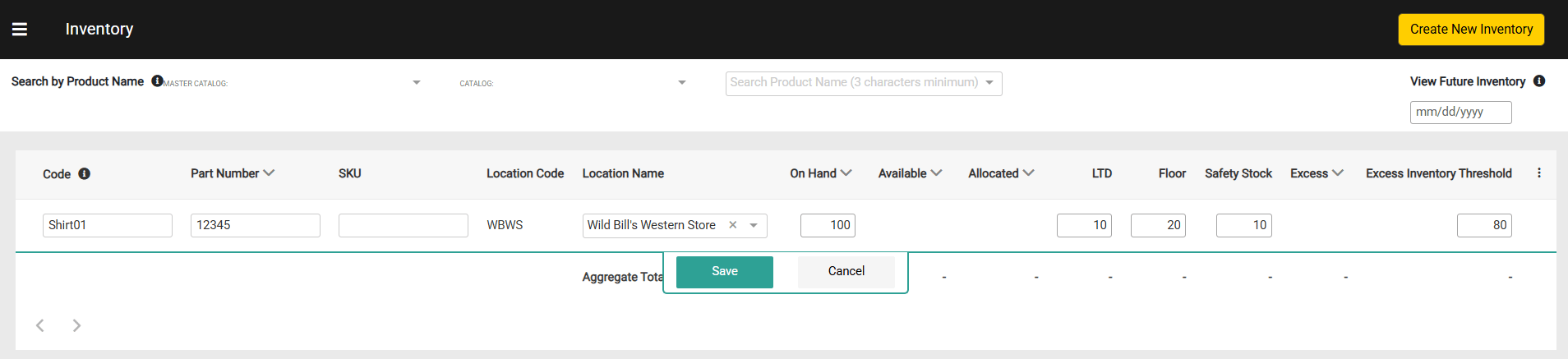 Callout of the location name and on hand quantity of inventory location settings