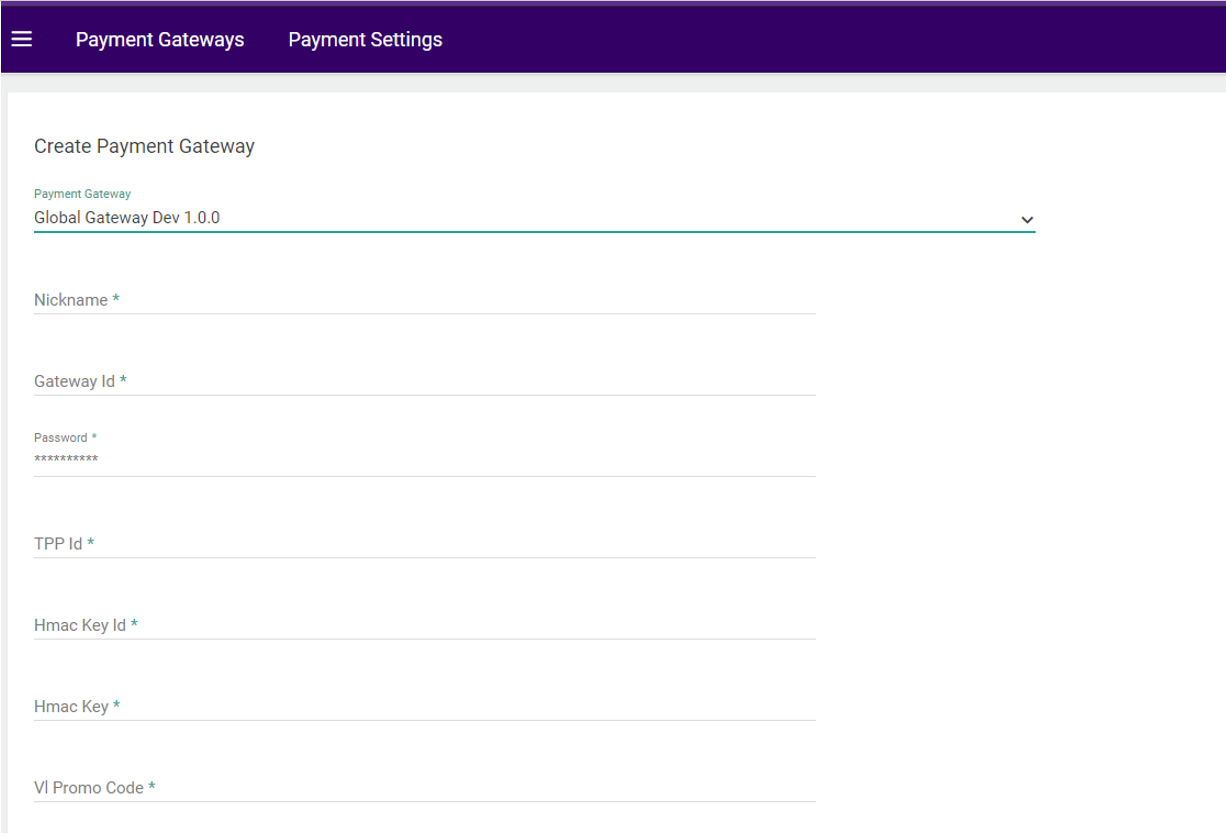 The Payment Gateways configuration form in the Admin