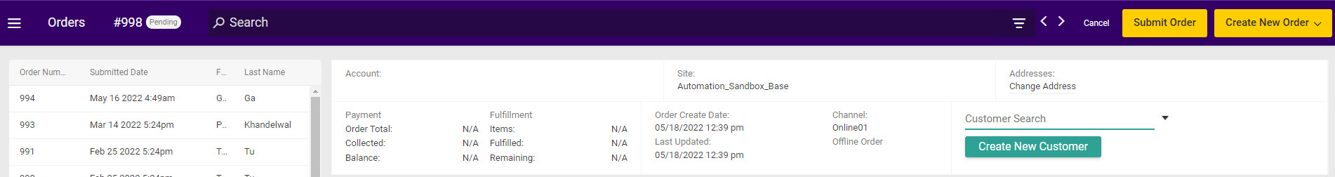The order details page