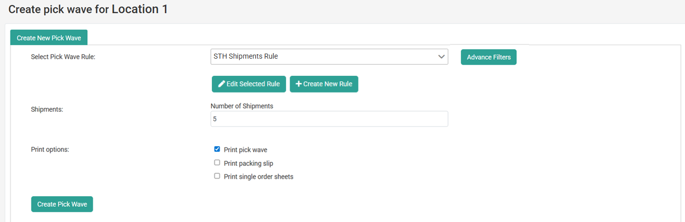 A pick wave being created with an example rule