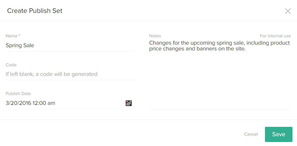 The Create Publish Set module