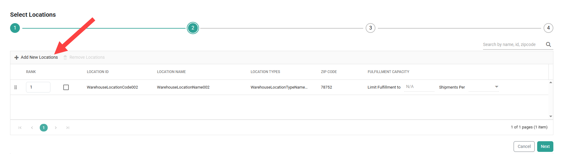 The Locations page with a callout for the Add New button