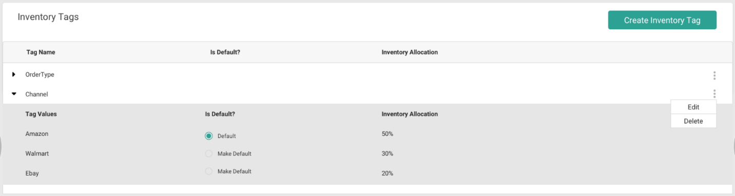 Example of a populated Inventory Tags table in inventory settings