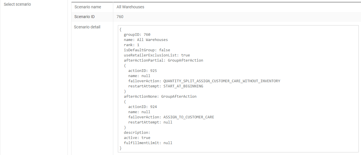 The Select Group section of the response