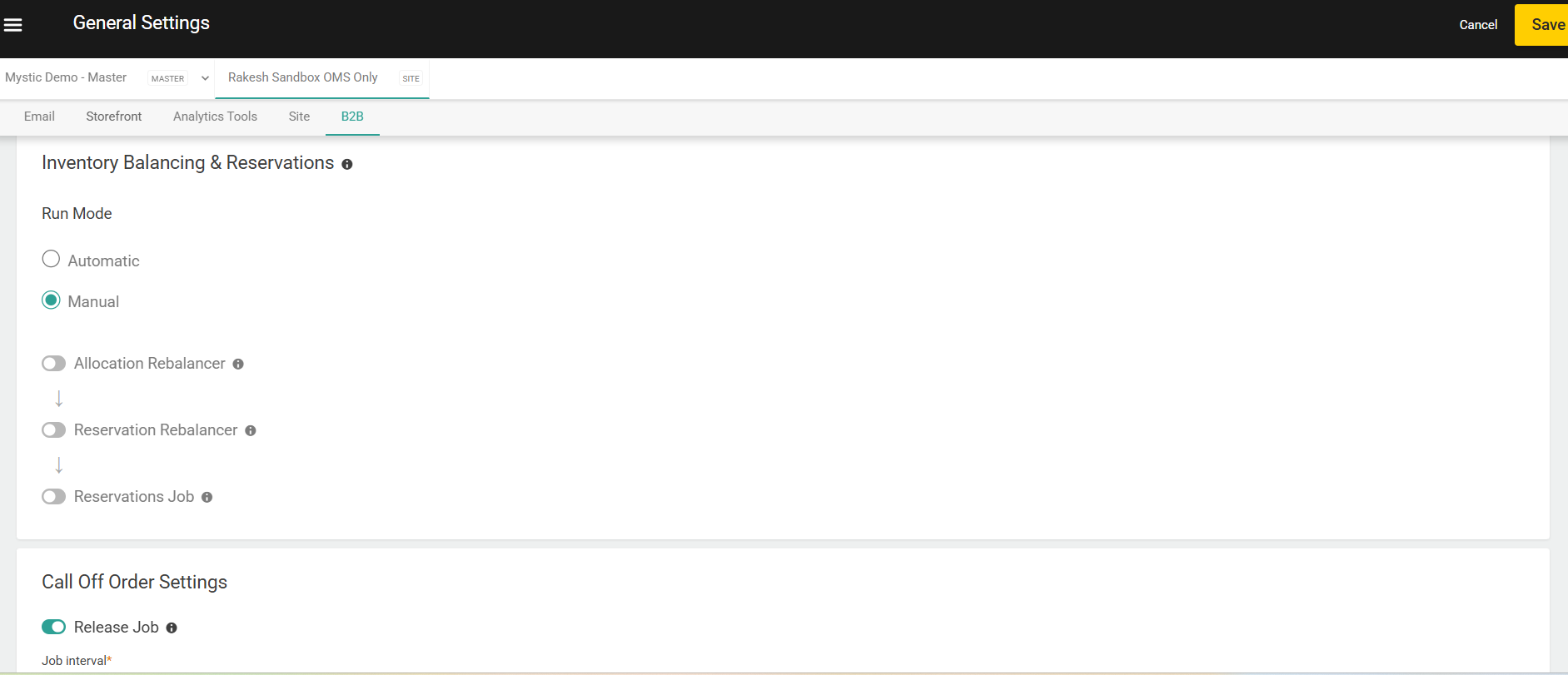 B2B Tab Settings Page