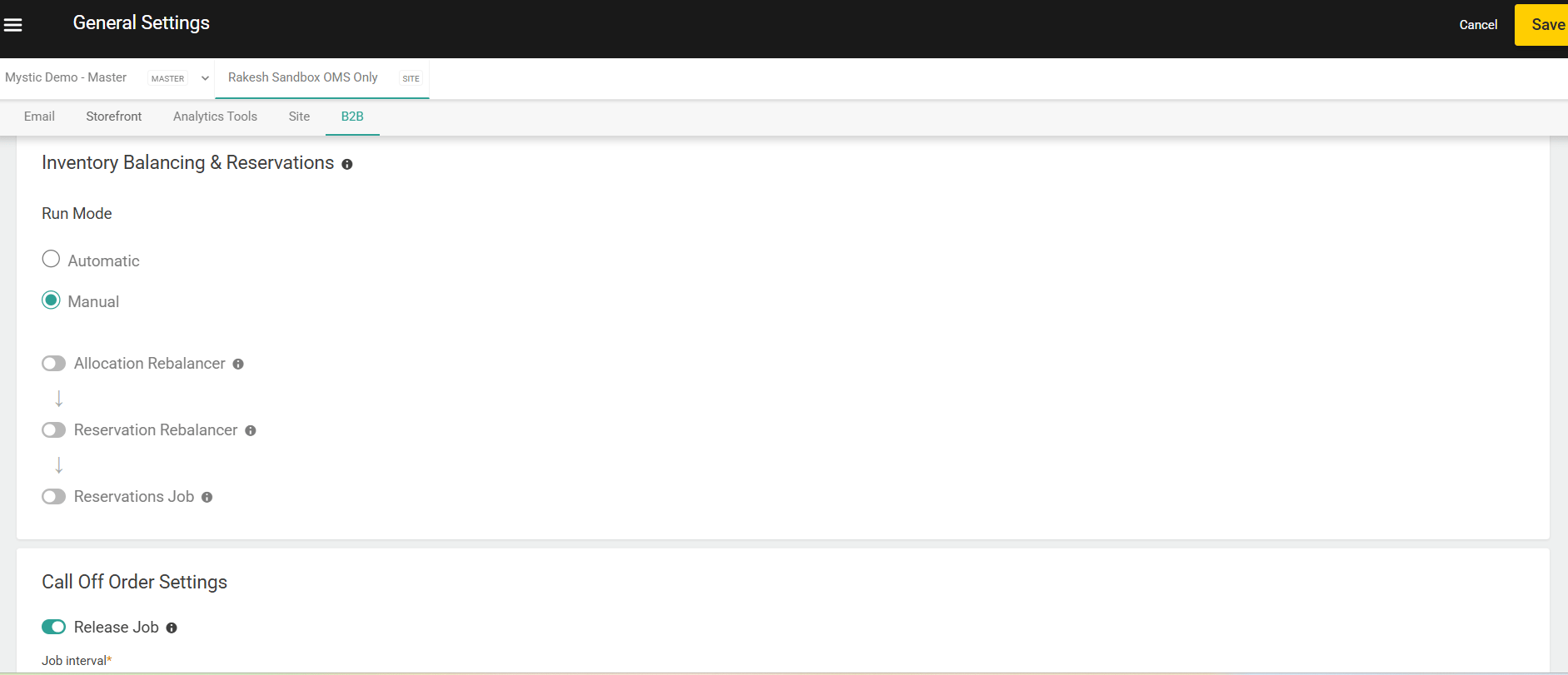 B2B Tab Settings Page