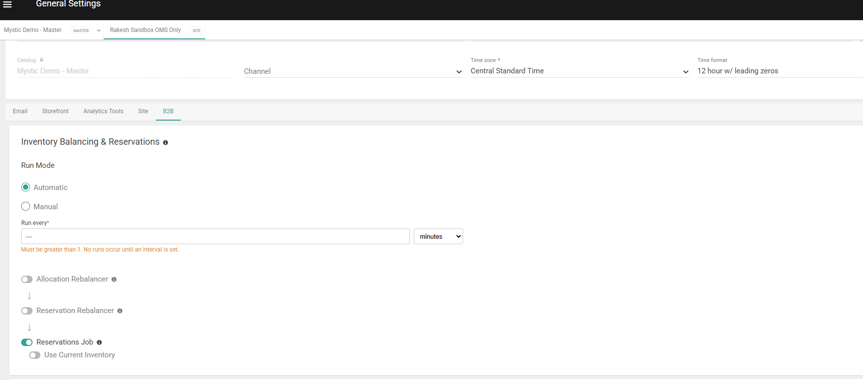 B2B Reservation Job Settings