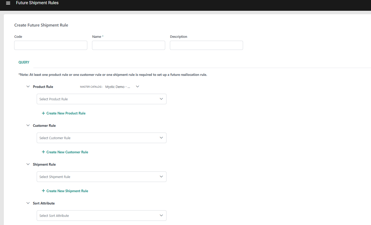 Future Shipment Rule Form