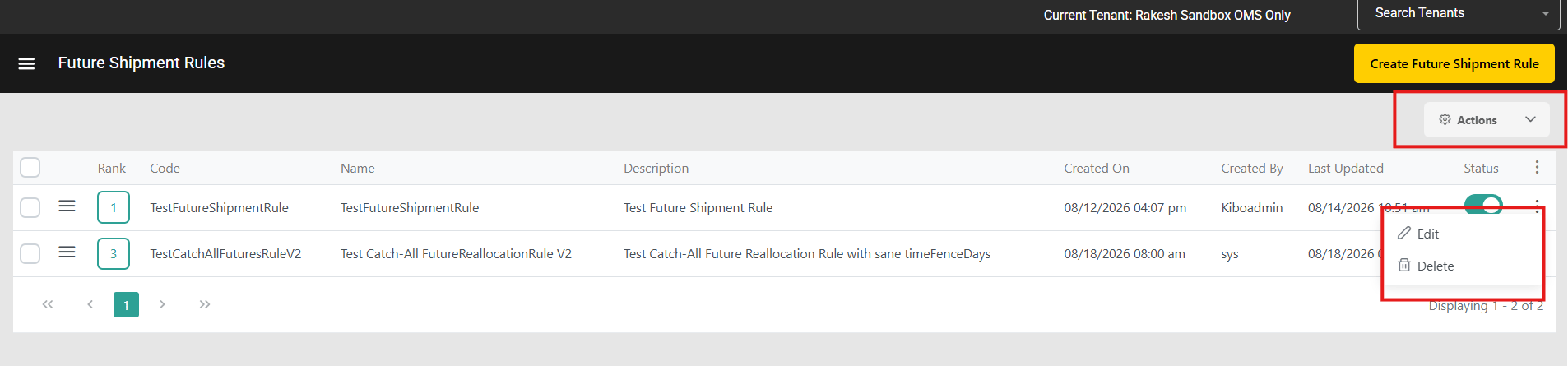 Manage Future Shipment Rule