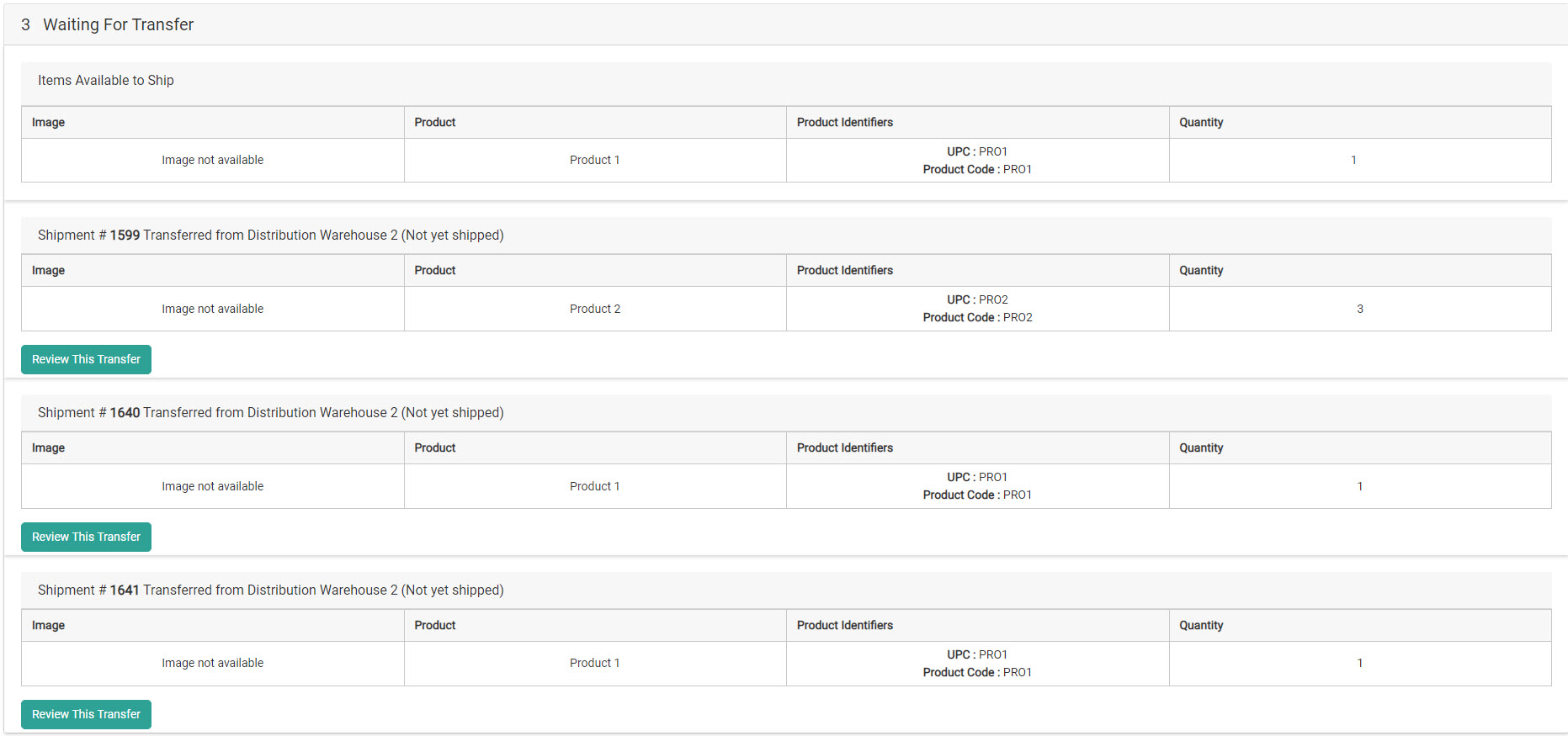 Example of the Waiting For Transfer step with multiple items